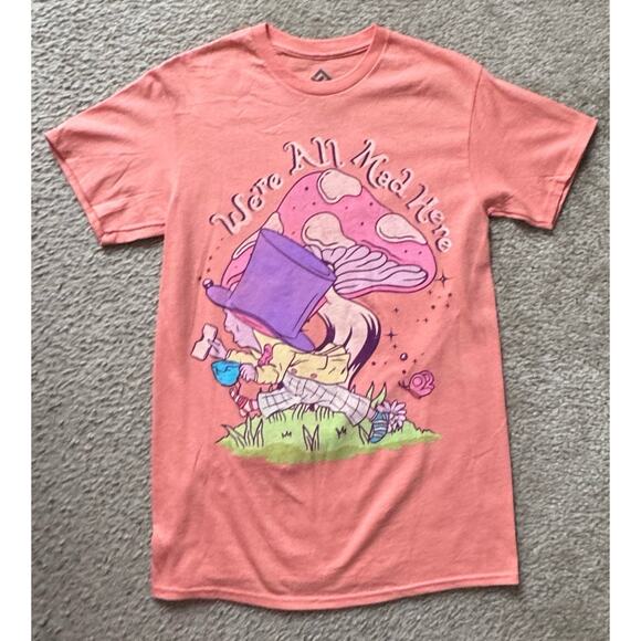 Disney Alice in Wonderland Mad Hatter Deep Pink Graphic T-shirt Size Small - Picture 1 of 5